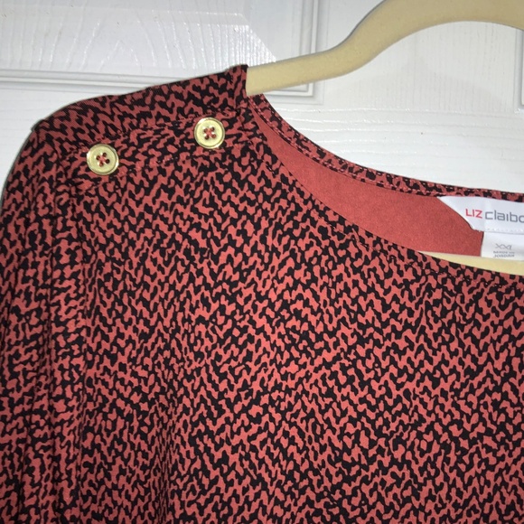 Liz Claiborne rust red animal print top Sz XXL button shoulder cuff detail - Picture 4 of 7